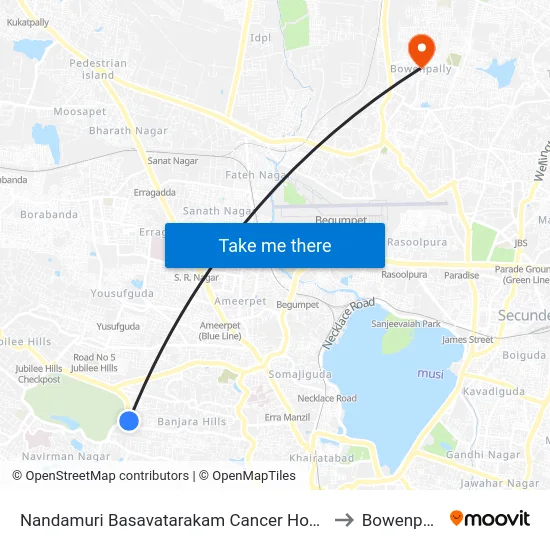 Nandamuri Basavatarakam Cancer Hospital to Bowenpally map