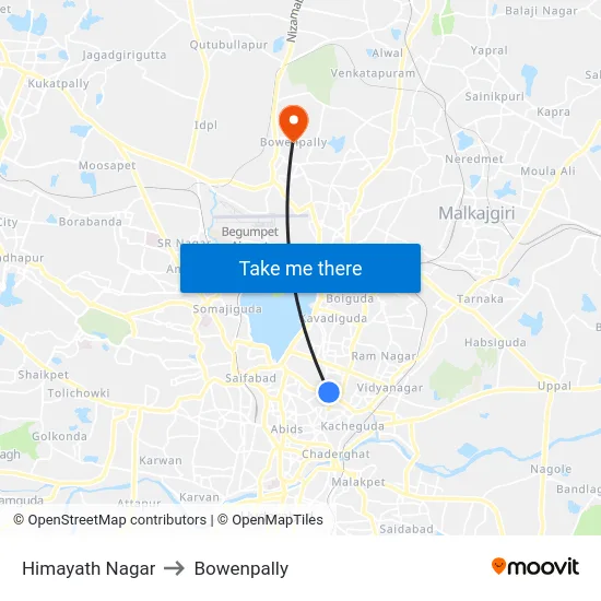 Himayath Nagar to Bowenpally map