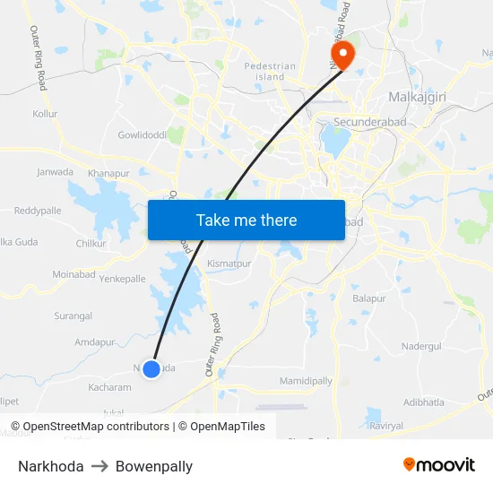 Narkhoda to Bowenpally map