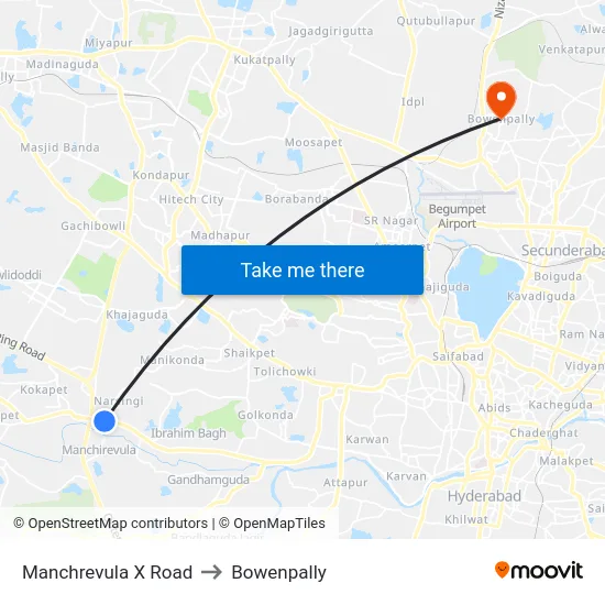 Manchrevula X Road to Bowenpally map