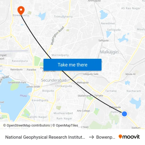National Geophysical Research Institute (Ngri) to Bowenpally map