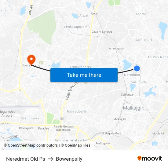 Neredmet Old Ps to Bowenpally map