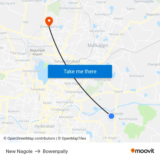 New Nagole to Bowenpally map