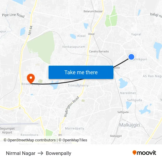 Nirmal Nagar to Bowenpally map