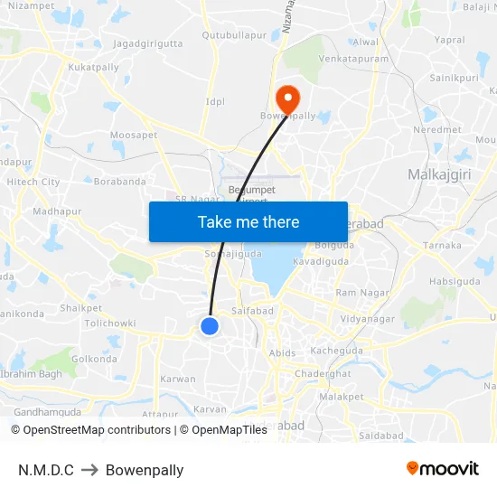 N.M.D.C to Bowenpally map