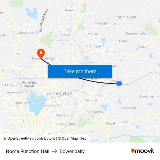 Noma Function Hall to Bowenpally map