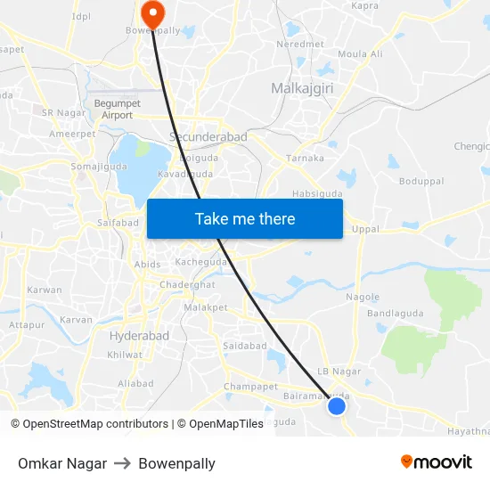 Omkar Nagar to Bowenpally map
