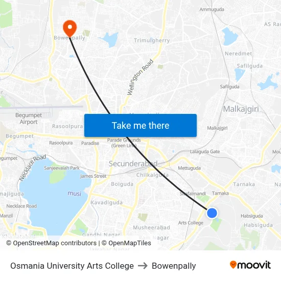 Osmania University Arts College to Bowenpally map