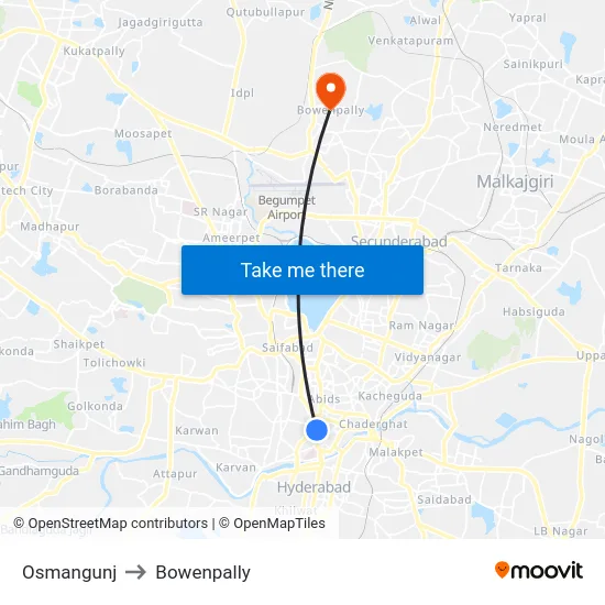 Osmangunj to Bowenpally map