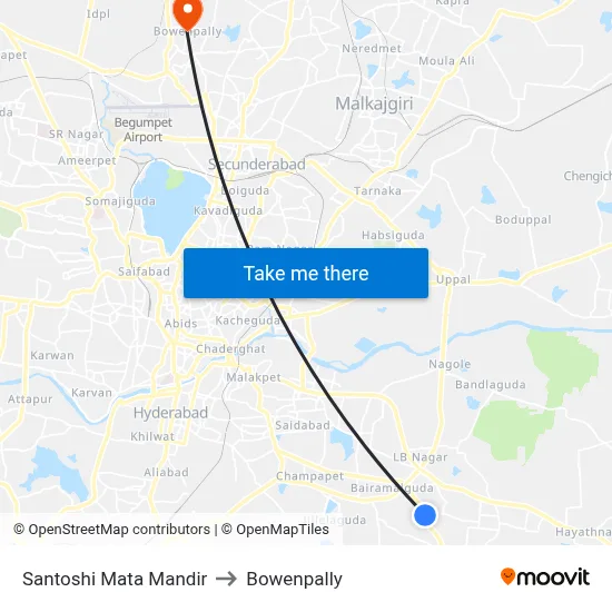 Santoshi Mata Mandir to Bowenpally map
