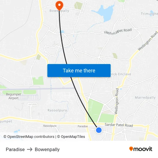 Paradise to Bowenpally map