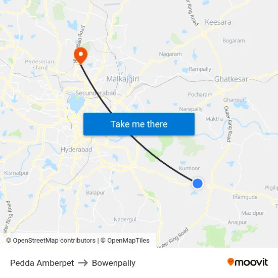 Pedda Amberpet to Bowenpally map