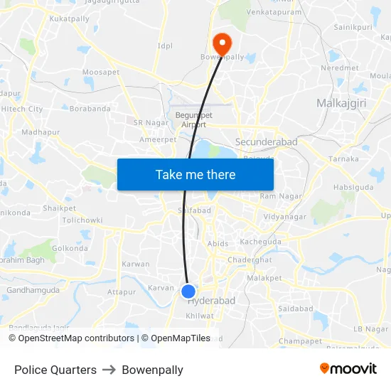 Police Quarters to Bowenpally map