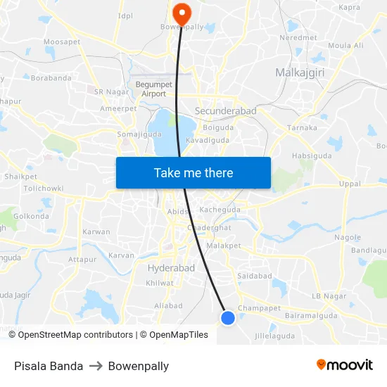 Pisala Banda to Bowenpally map
