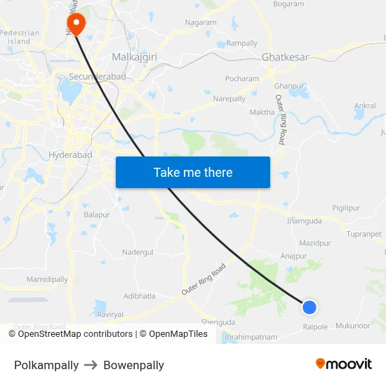 Polkampally to Bowenpally map