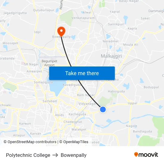 Polytechnic College to Bowenpally map