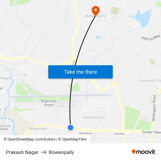 Prakash Nagar to Bowenpally map