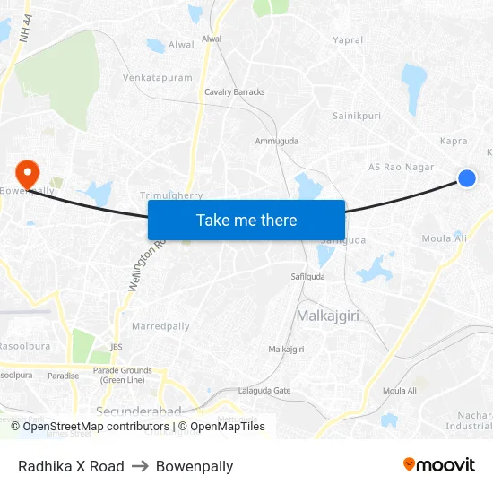 Radhika X Road to Bowenpally map