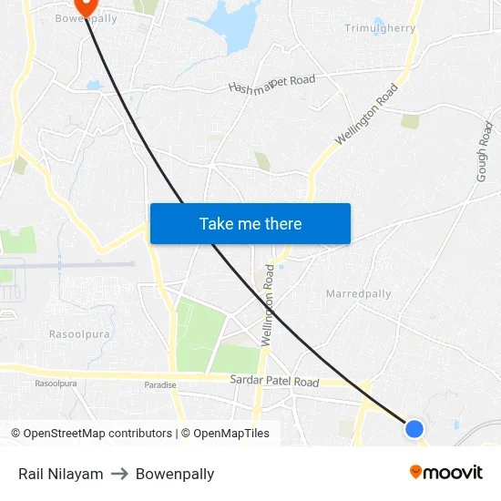 Rail Nilayam to Bowenpally map