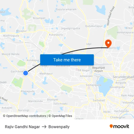 Rajiv Gandhi Nagar to Bowenpally map
