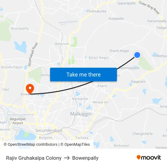 Rajiv Gruhakalpa Colony to Bowenpally map