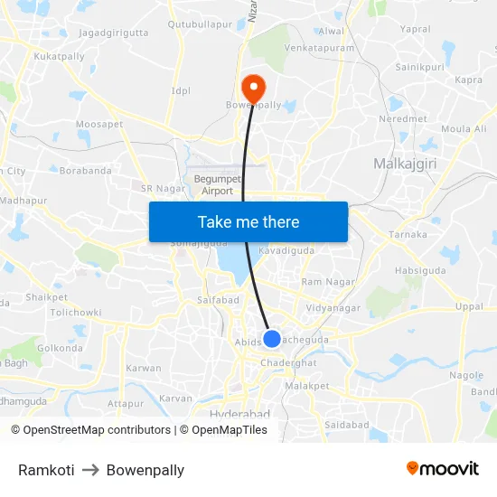 Ramkoti to Bowenpally map