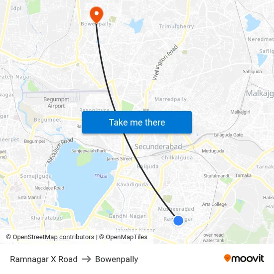 Ramnagar X Road to Bowenpally map