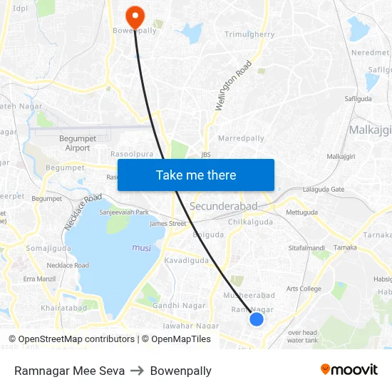 Ramnagar Mee Seva to Bowenpally map