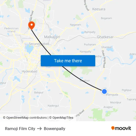 Ramoji Film City to Bowenpally map
