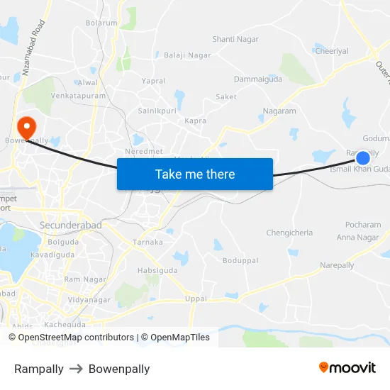 Rampally to Bowenpally map