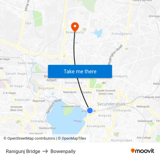 Ranigunj Bridge to Bowenpally map