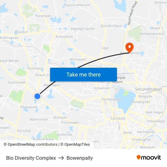 Bio Diversity Complex to Bowenpally map