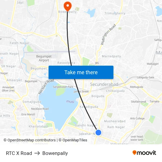 RTC X Road to Bowenpally map
