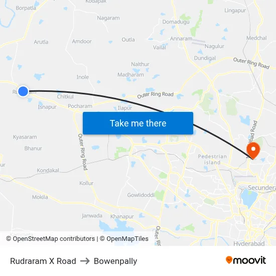 Rudraram X Road to Bowenpally map