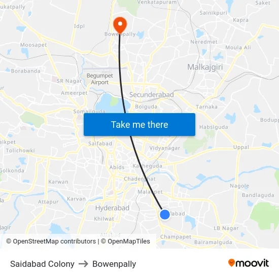 Saidabad Colony to Bowenpally map