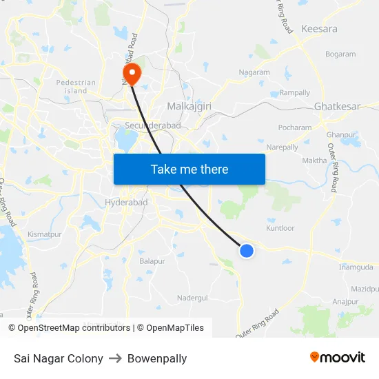 Sai Nagar Colony to Bowenpally map