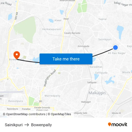Sainikpuri to Bowenpally map