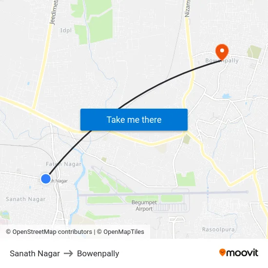 Sanath Nagar to Bowenpally map