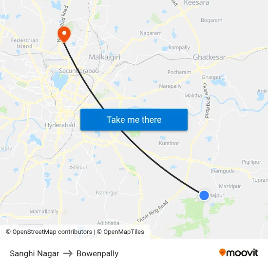 Sanghi Nagar to Bowenpally map