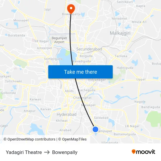 Yadagiri Theatre to Bowenpally map