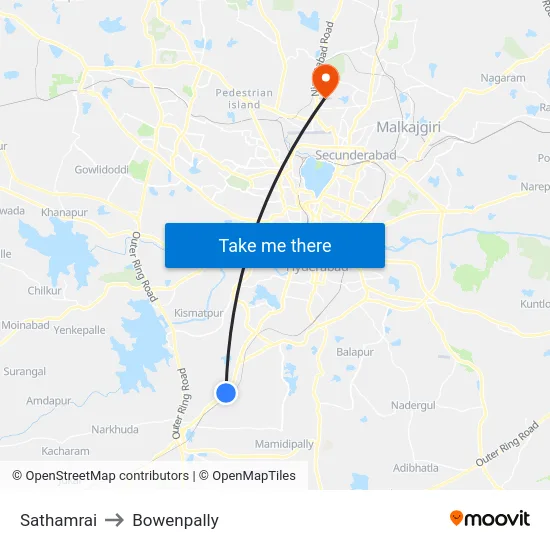 Sathamrai to Bowenpally map
