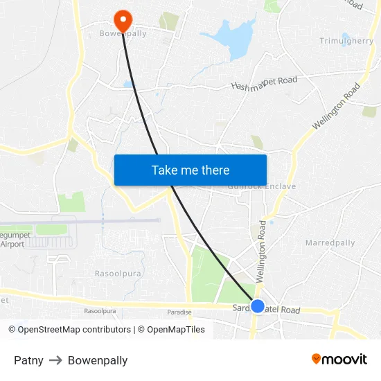 Patny to Bowenpally map