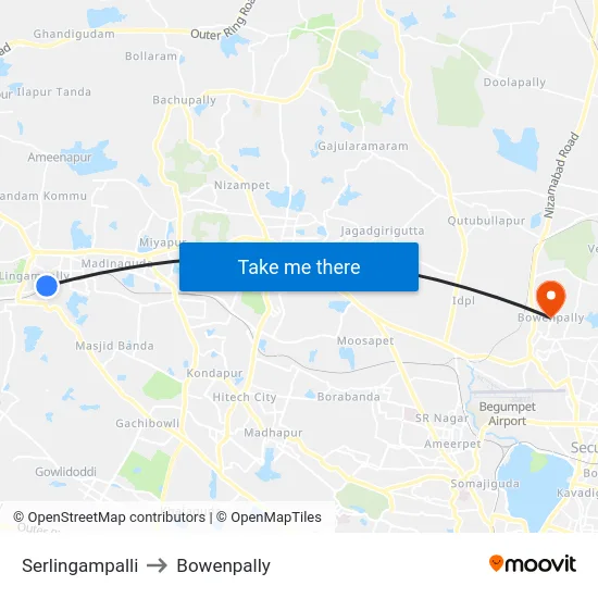 Serlingampalli to Bowenpally map