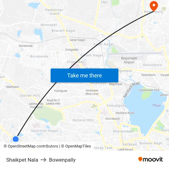 Shaikpet Nala to Bowenpally map