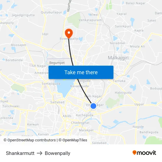 Shankarmutt to Bowenpally map