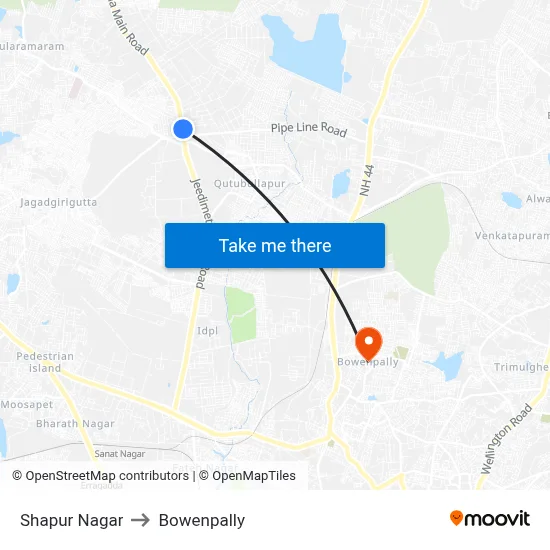 Shapur Nagar to Bowenpally map