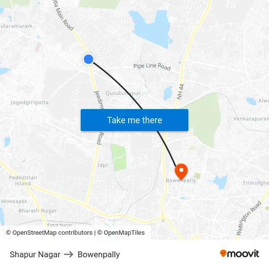 Shapur Nagar to Bowenpally map