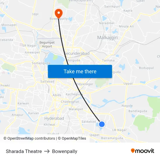 Sharada Theatre to Bowenpally map