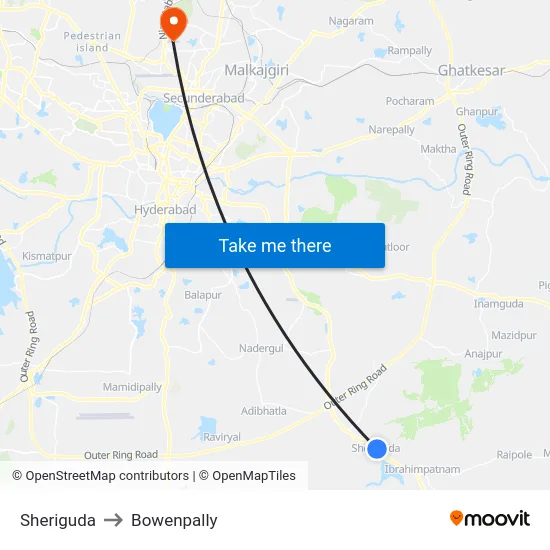 Sheriguda to Bowenpally map