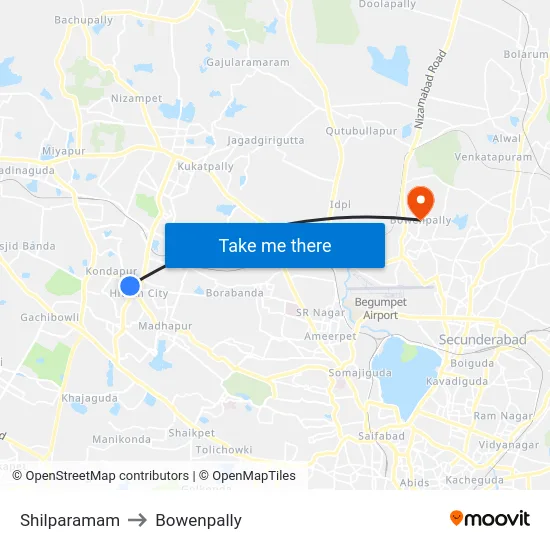 Shilparamam to Bowenpally map